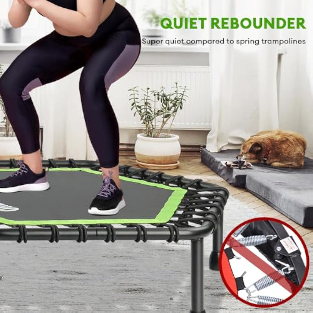 ONETWOFIT Silent Fitness Trampoline | 45" Bungee Rebounder with Handle