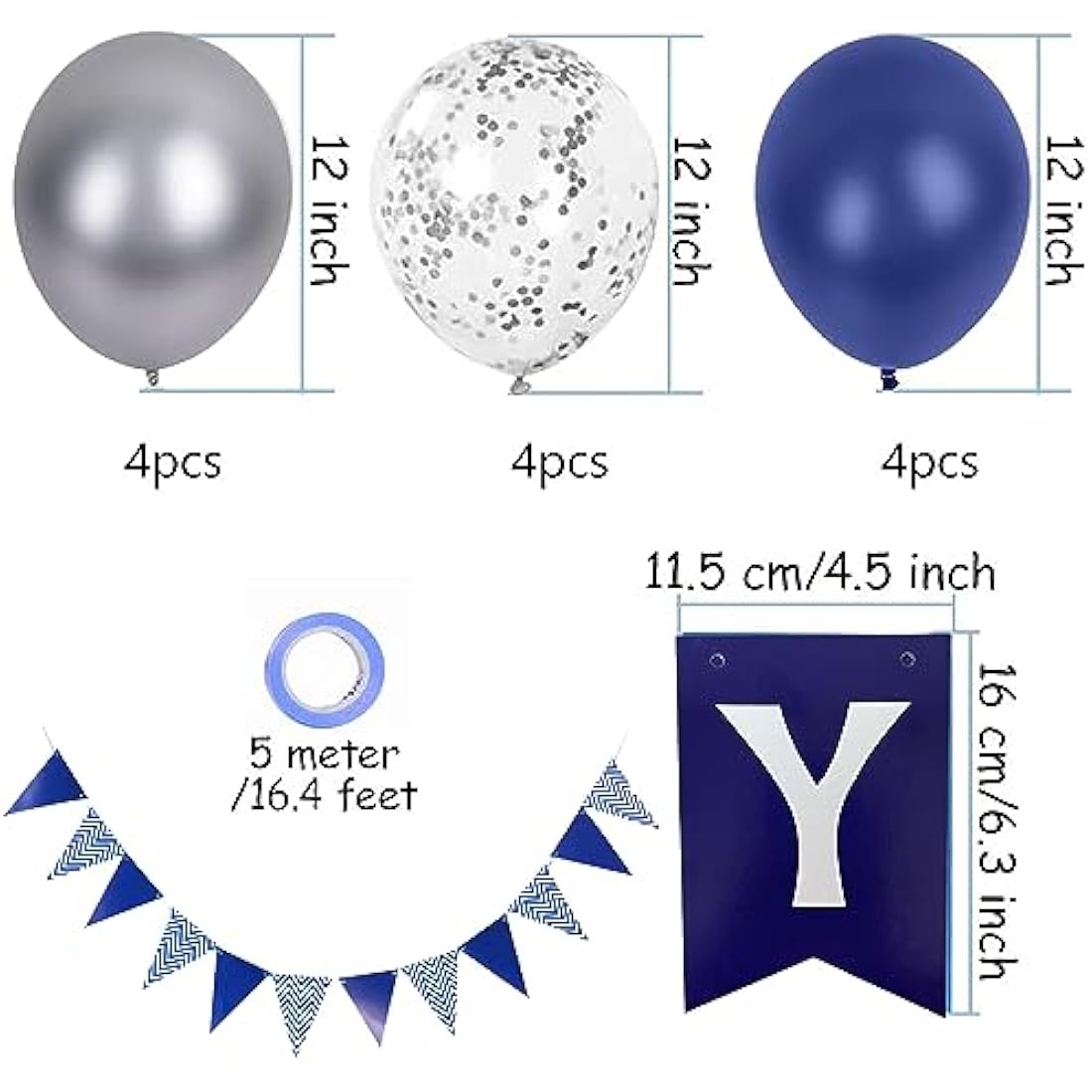 Navy Blue Happy Birthday Banner and Balloon Decoration Kit