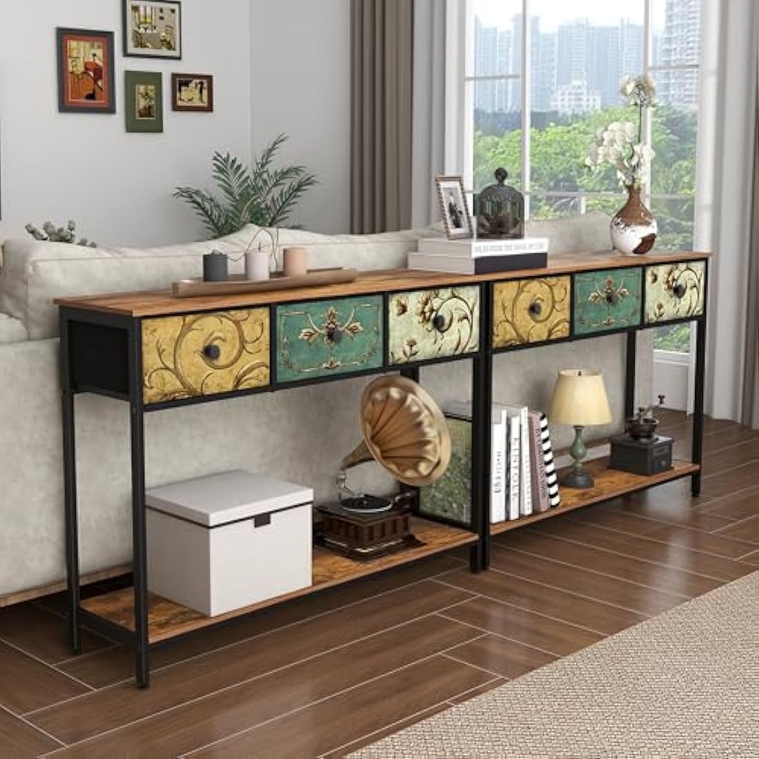 VEDECASA Console Table – Slim Entryway Table with 3 Drawers & Shelves