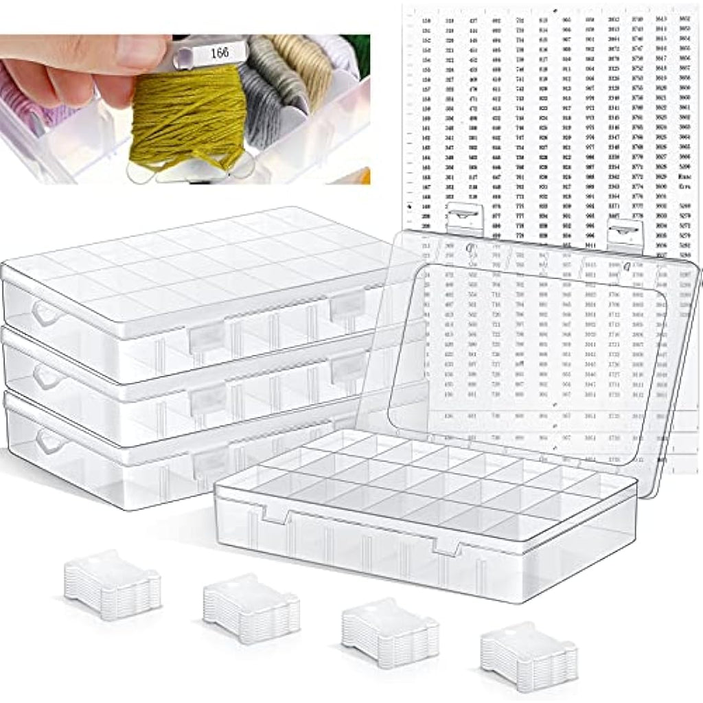 Queekay Embroidery Floss Organizer Box Set with 200 Bobbins - 4 Pack