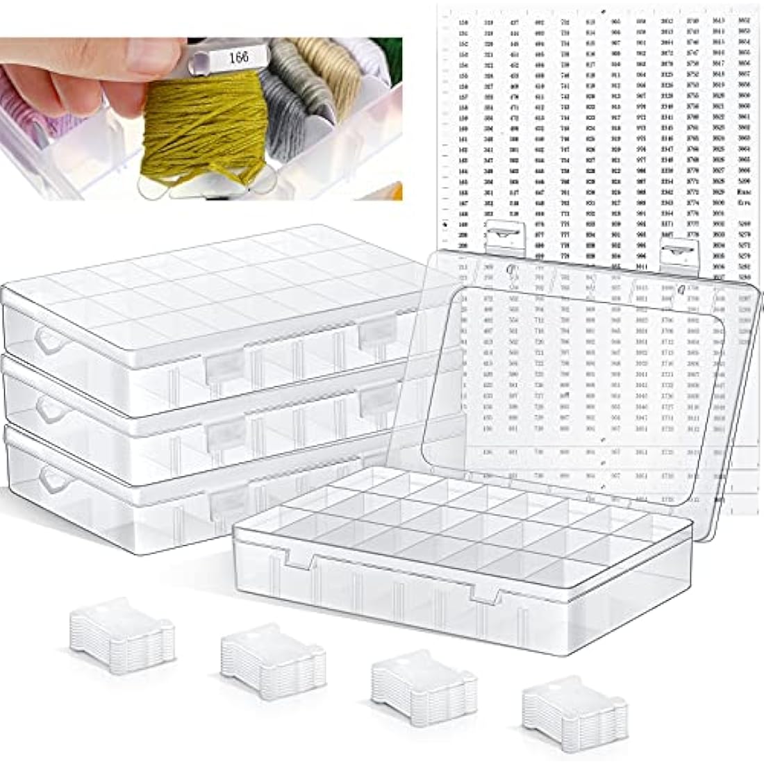 Queekay Embroidery Floss Organizer Box Set with 200 Bobbins - 4 Pack