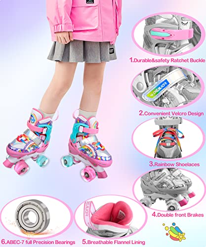 4-Pejiijar Kids Roller Skates – Adjustable Light Up Unicorn Quad Skates