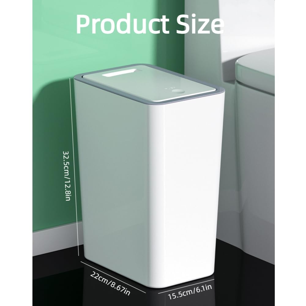 9L Bathroom Bin with lid,Kitchen Bins,Push Button Plastic Toilet Bin,Bedroom,Office,Living Room,Dog Proof Grey - image 3