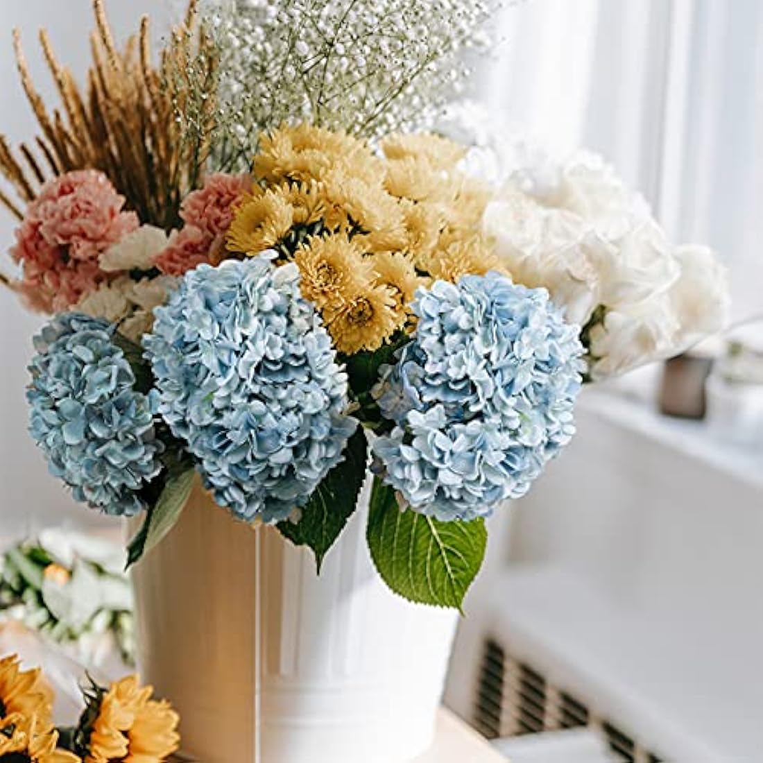 Kisflower 6Pcs Silk Hydrangea Artificial Flowers for Home Decor - Blue