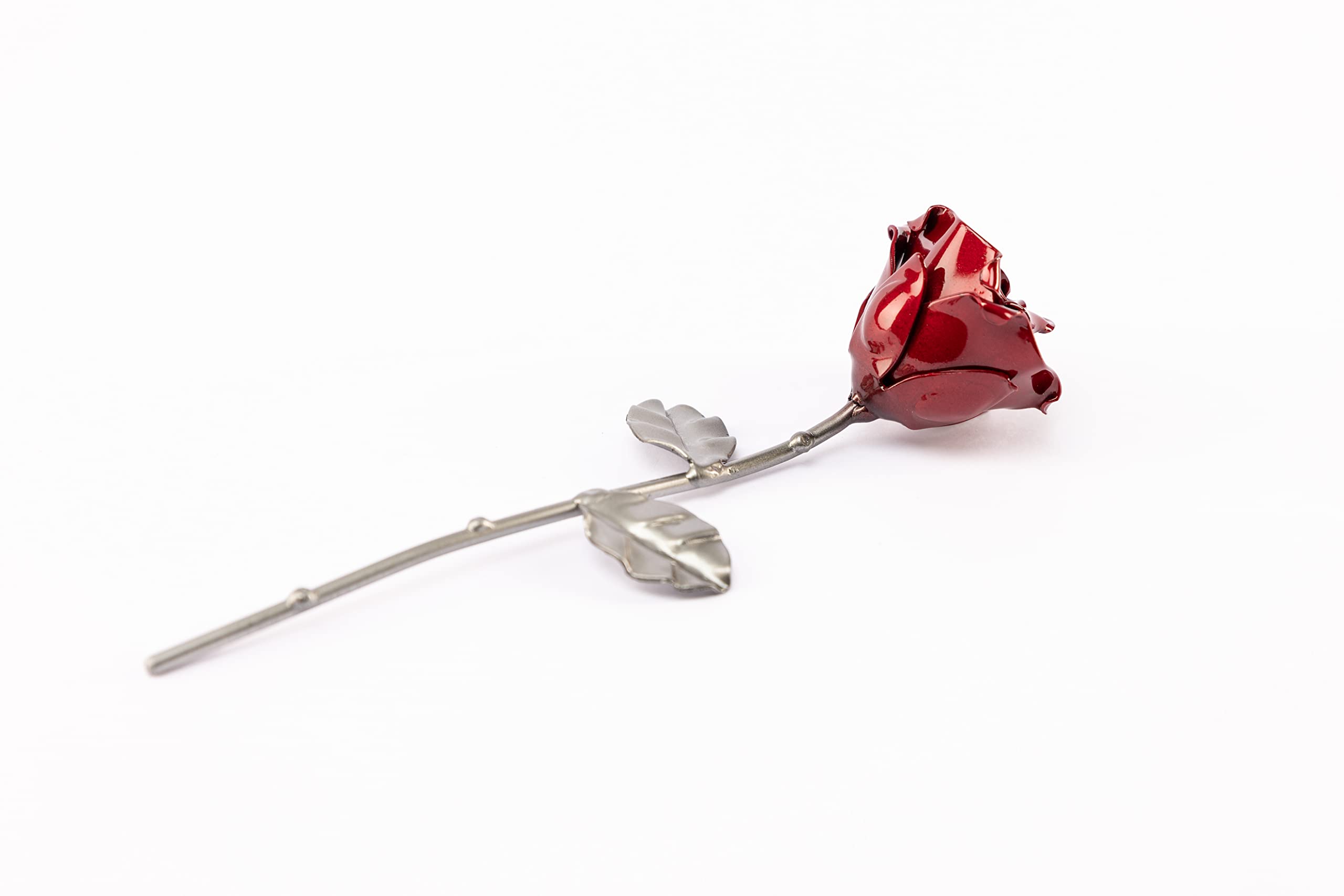 Forging Art Bcn Hand Forged Wrought Iron Rose - Red & Silver Metal Flower