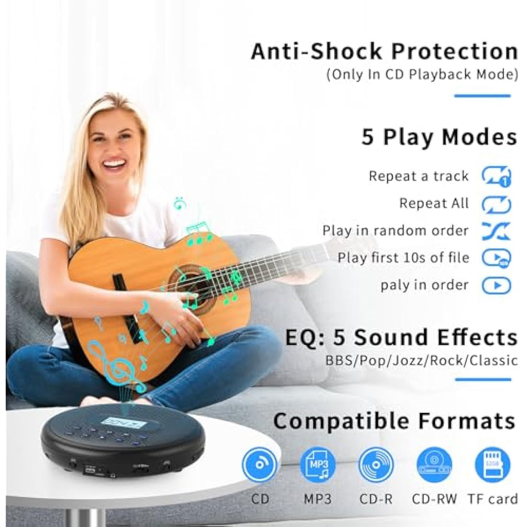 ARAFUNA Portable CD Player with Dual Speakers | Rechargeable Car CD Player