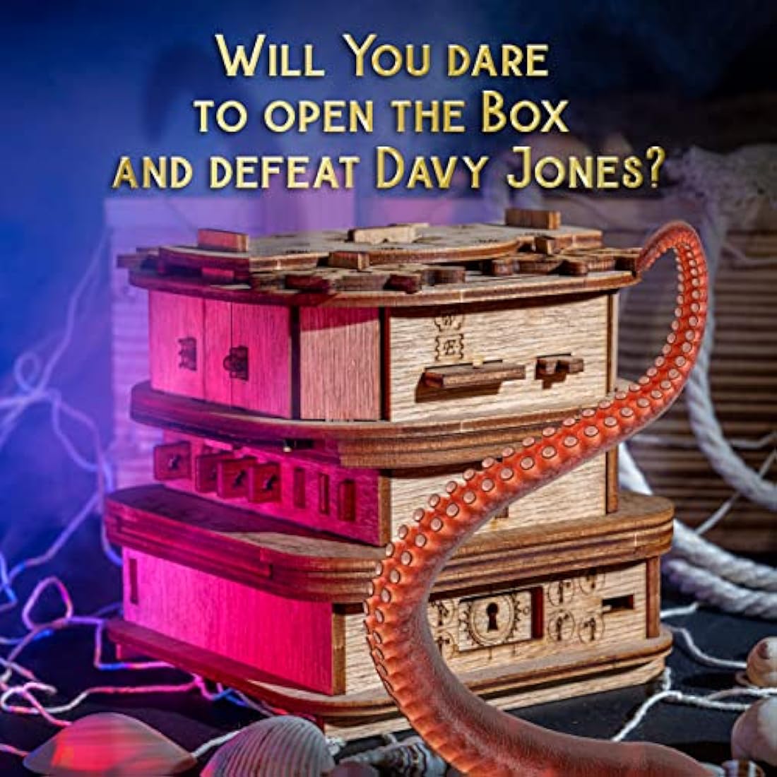iDventure Cluebox: Davy Jones Locker Wooden Escape Room Puzzle Box