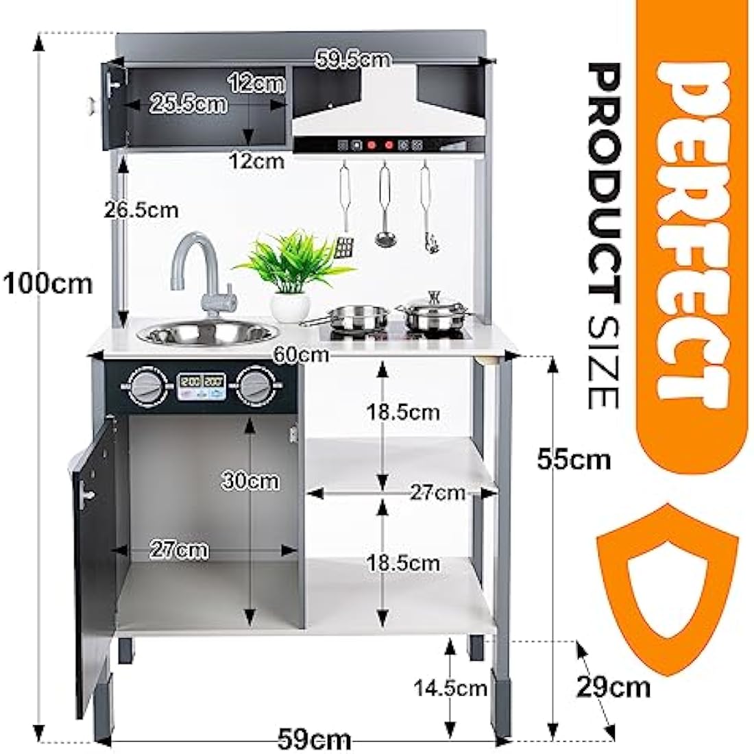 Kinderplay Wooden Toy Kitchen with Interactive Range Hood - GS0062