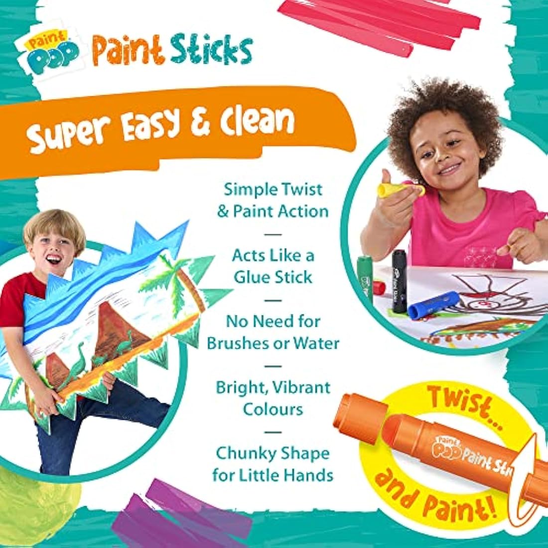 Paint Pop Paint Sticks for Kids – 24 Pack Mess-Free Fast Drying Art