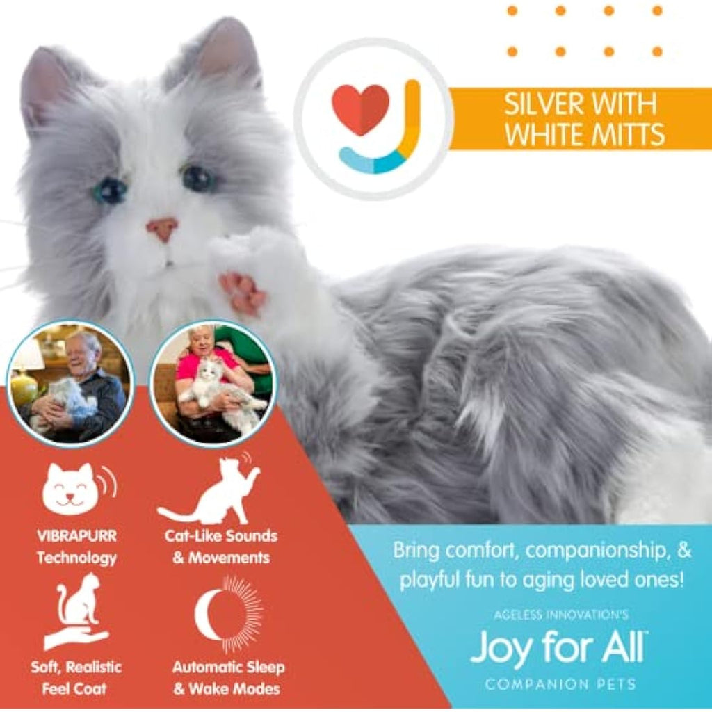 Joy For All Interactive Companion Cat – Realistic Silver & White Robotic Pet
