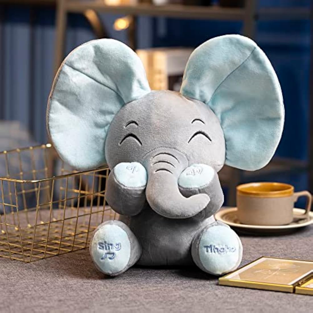 Peek-A-Boo Elephant Plush - Interactive Musical Toy (Blue)