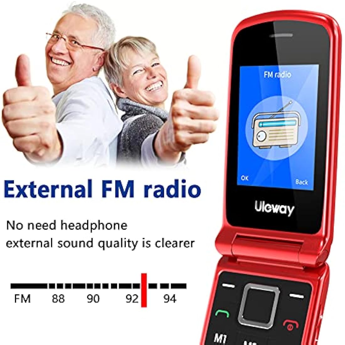 Uleway Big Button Flip Mobile Phone for Elderly with SOS Button – Red