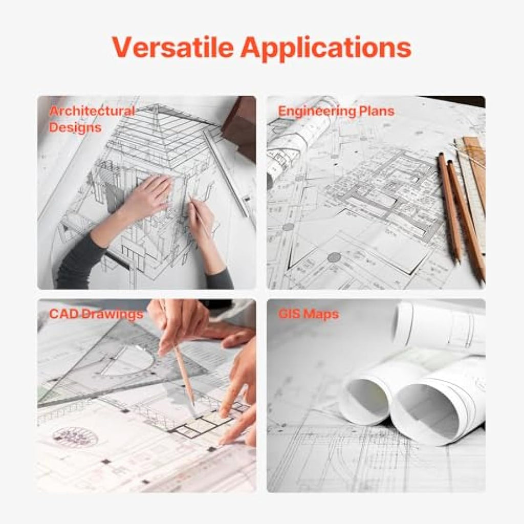VEVOR 24" x 500' Plotter Paper | 20 LB CAD Bond Rolls with 3" Core, 2 Pack