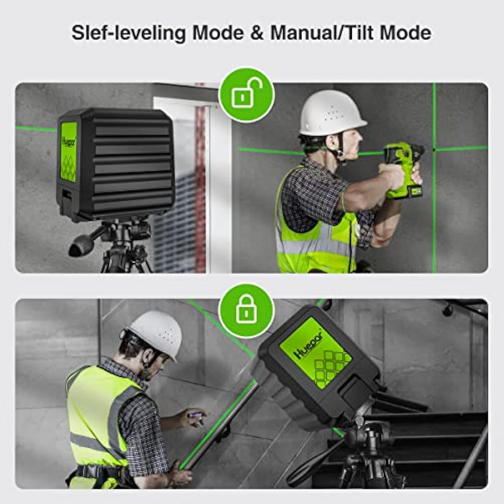 Huepar Green Beam Self-Leveling Laser Level – Cross Line Alignment Tool