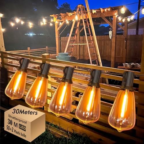 Skeerei 30M Festoon Lights Outdoor – Waterproof Warm White LED String