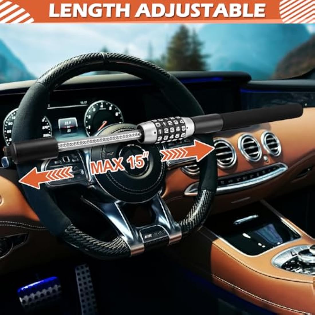Tevlaphee Steering Wheel Lock – 5-Digit Keyless Anti-Theft Device (Black)