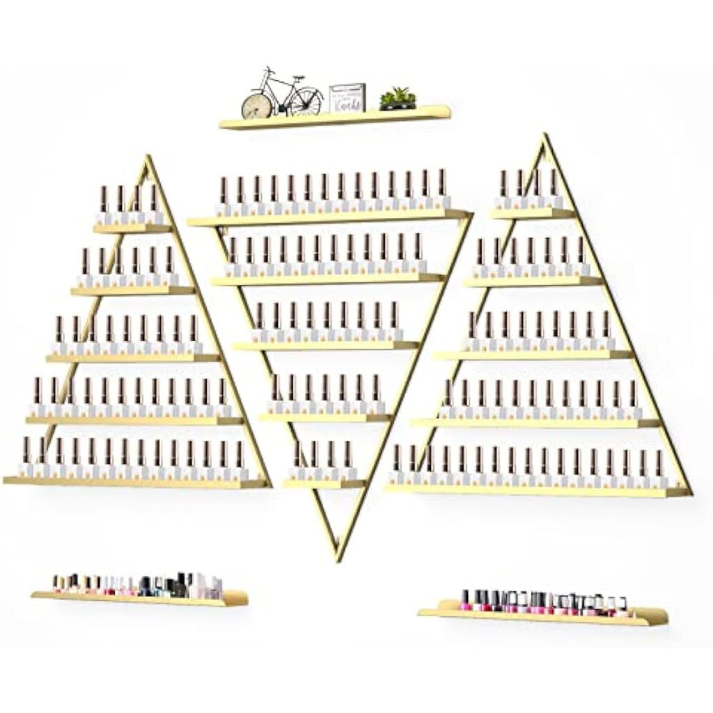 Kalolary 5-Tier Gold Metal Wall-Mounted Nail Polish Rack & Display Shelf