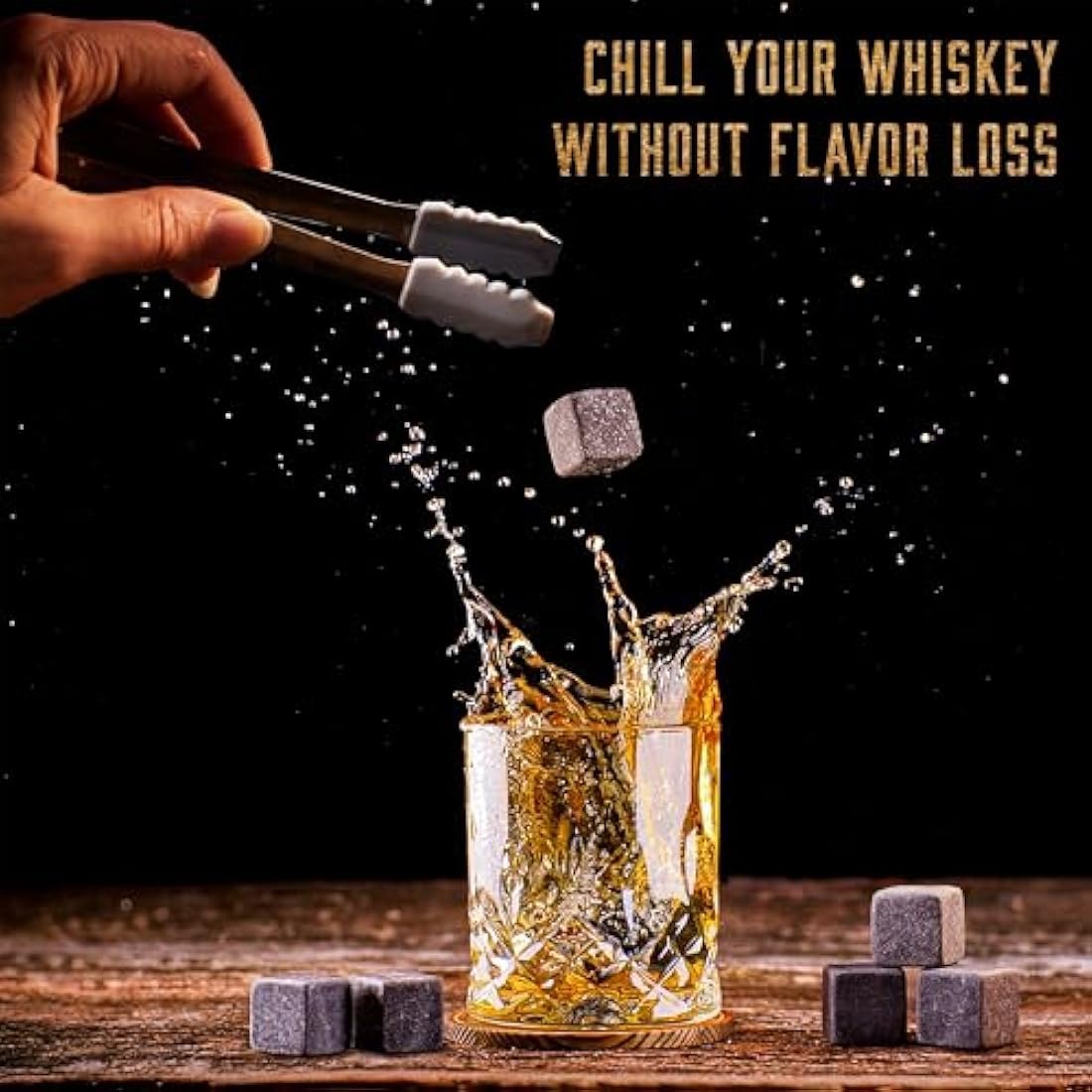 Whisiskey Glass Set – 4 Whiskey Glasses and 8 Stones Gift Set for Men