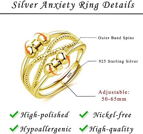 925 Sterling Silver Anxiety Ring – Adjustable Fidget Spinner