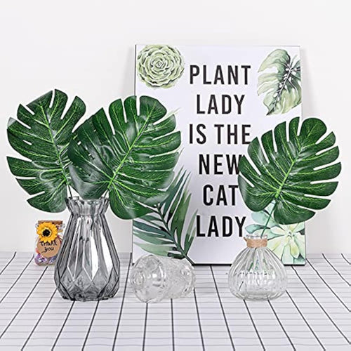 Jolof Store 20 Pcs Artificial Monstera Palm Leaves with Stems for Decor