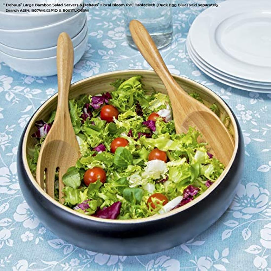 Dehaus Large 30cm Bamboo Fruit Bowl | Black Wooden Salad Serving Bowl