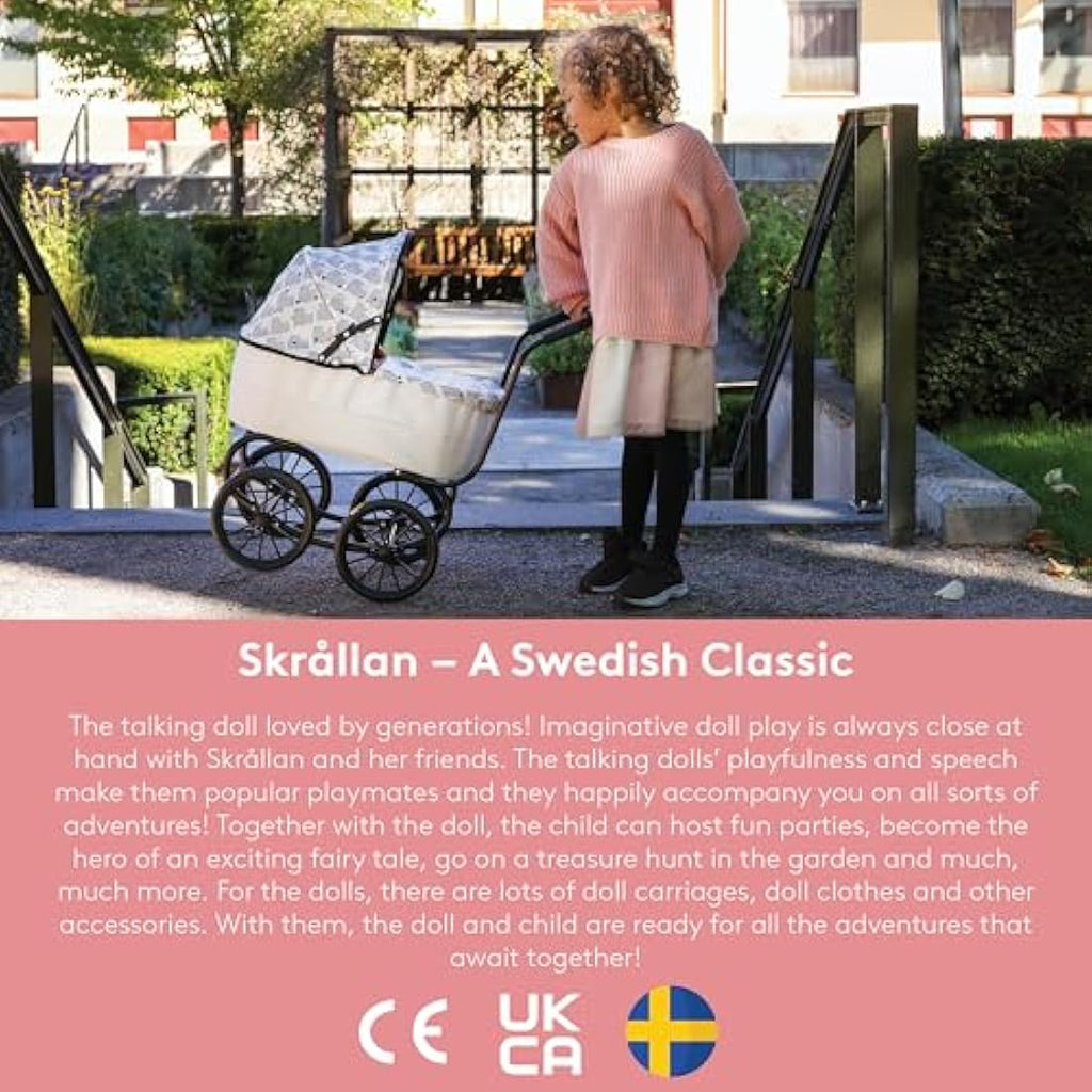 Skrållan Classic Doll Pram – Sturdy Swedish Design Toy Stroller for Dolls