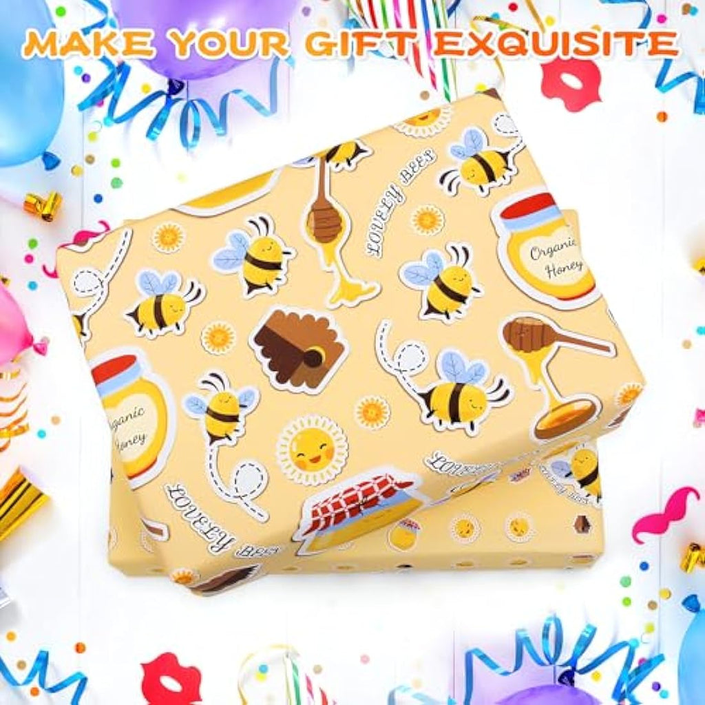 Bee Birthday Wrapping Paper - 4 Recycled Sheets with Tags