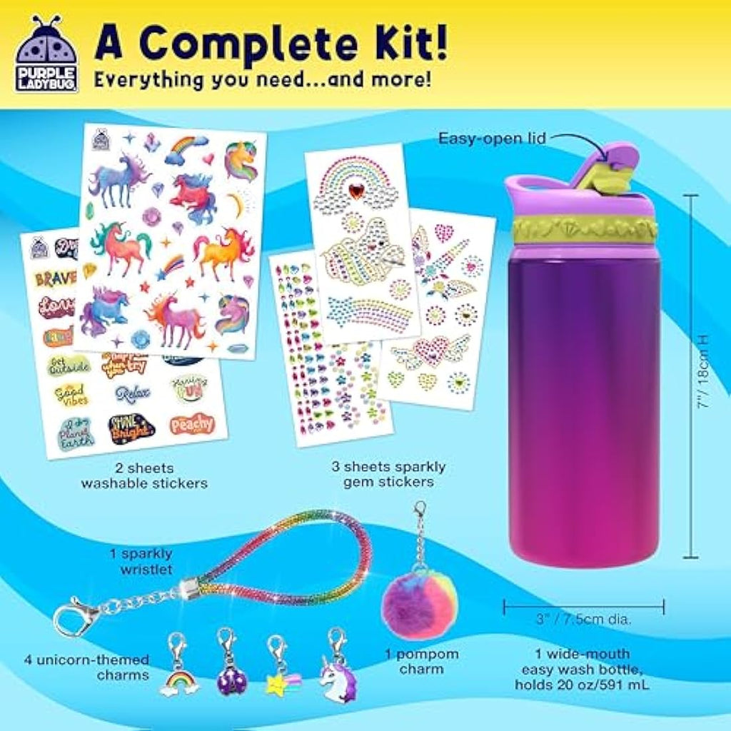 Purple Ladybug Unicorn Water Bottle Craft Kit for Girls Ages 5-12