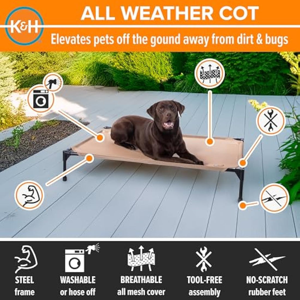 K&H Pet Products Elevated Dog Bed – Large Tan Mesh Cooling Pet Cot
