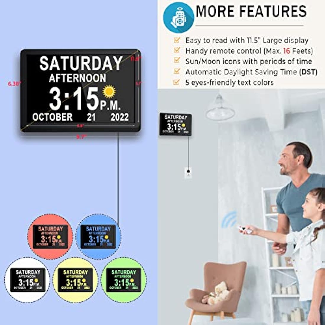 Véfaîî 10" Digital Calendar Day Clock with Remote for Seniors & Dementia