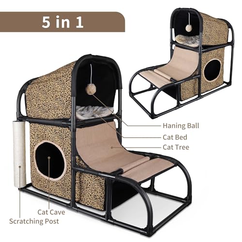 Goetland Modern Cat Condo – Medium Cat Tree with Scratching Post & Bed
