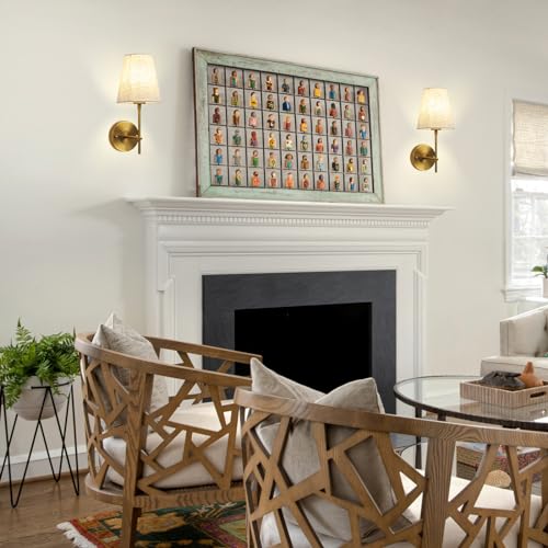 QAREHL Brass Wall Lights Set of 2 | Modern Indoor Sconces with Fabric Shade