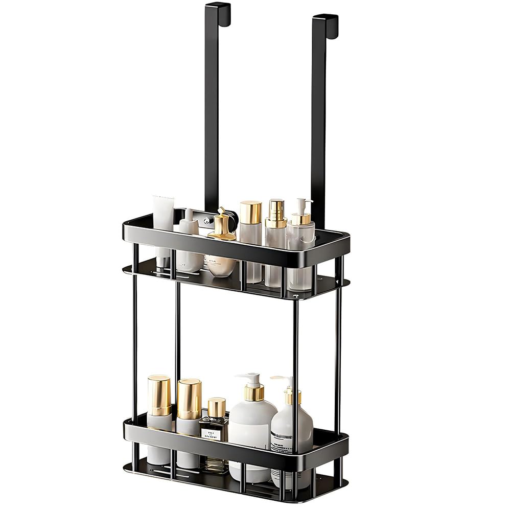 Axroad Mall 2-Tier Over Door Shower Caddy – Rustproof Hanging Shelf, Black