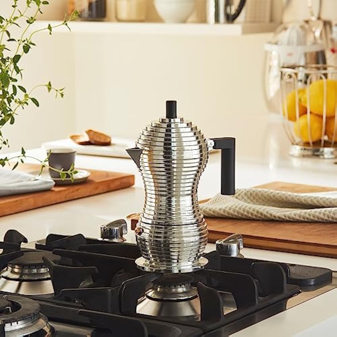 Alessi Pulcina Espresso Maker – Black Cast Aluminium Moka Pot, 3 Cups