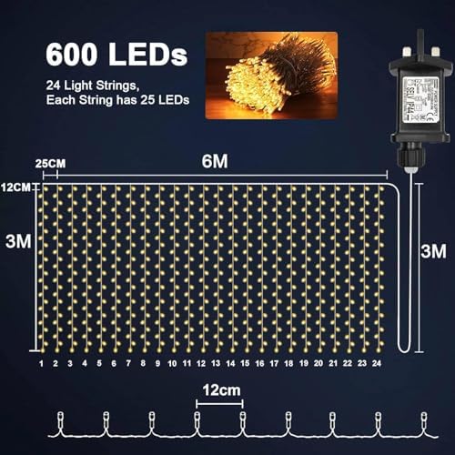 Yowin 600 LED Curtain Lights | 6m x 3m Waterproof Mains Powered Fairy Lights