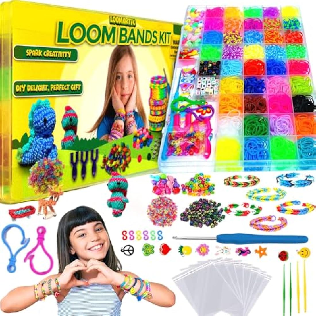 Loomartic Loom Bands Kit - 6000+ Elastic Rubber Bands Bracelet Making Set