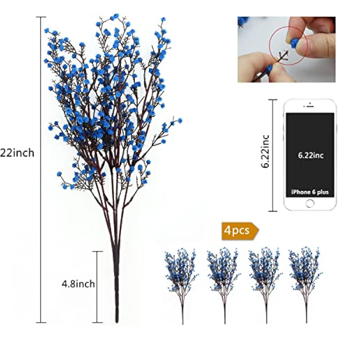 Blue Baby's Breath Artificial Flowers – 4 PCS Real Touch PU
