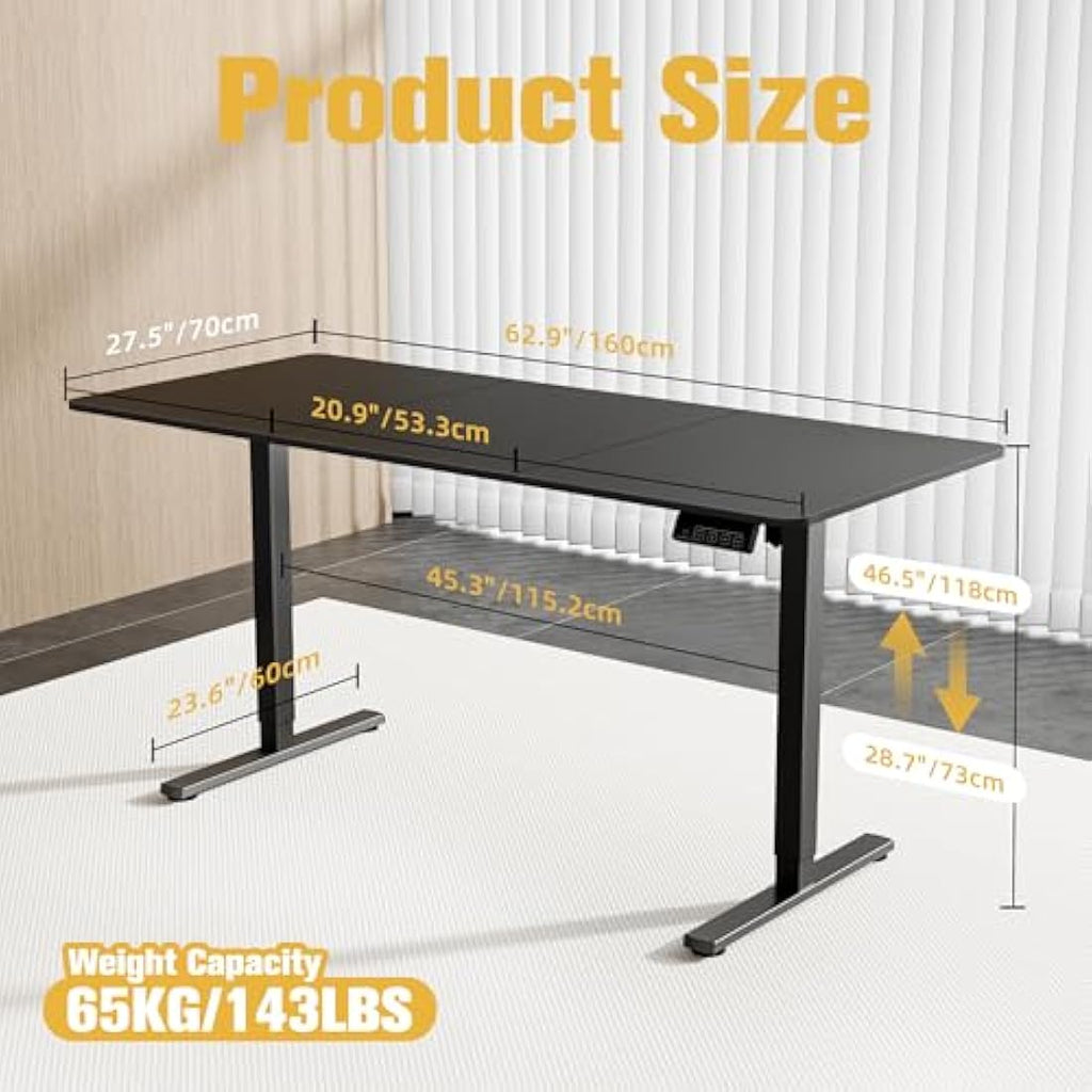 ERGOMAKER Electric Standing Desk – 160x70cm Height Adjustable Desk, Black