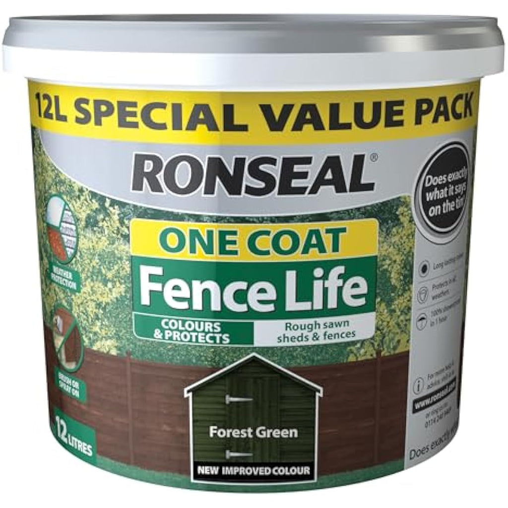 Ronseal One Coat Fence Life - Forest Green Wood Paint & Stain - 12L