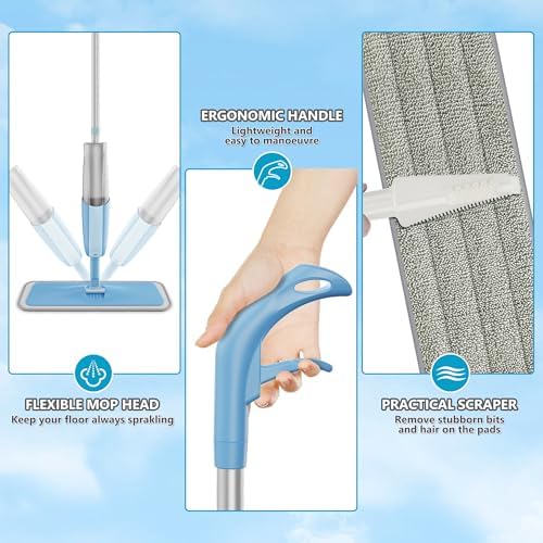 MEXERRIS Microfiber Spray Mop for Hardwood Floors | 3 Reusable Pads