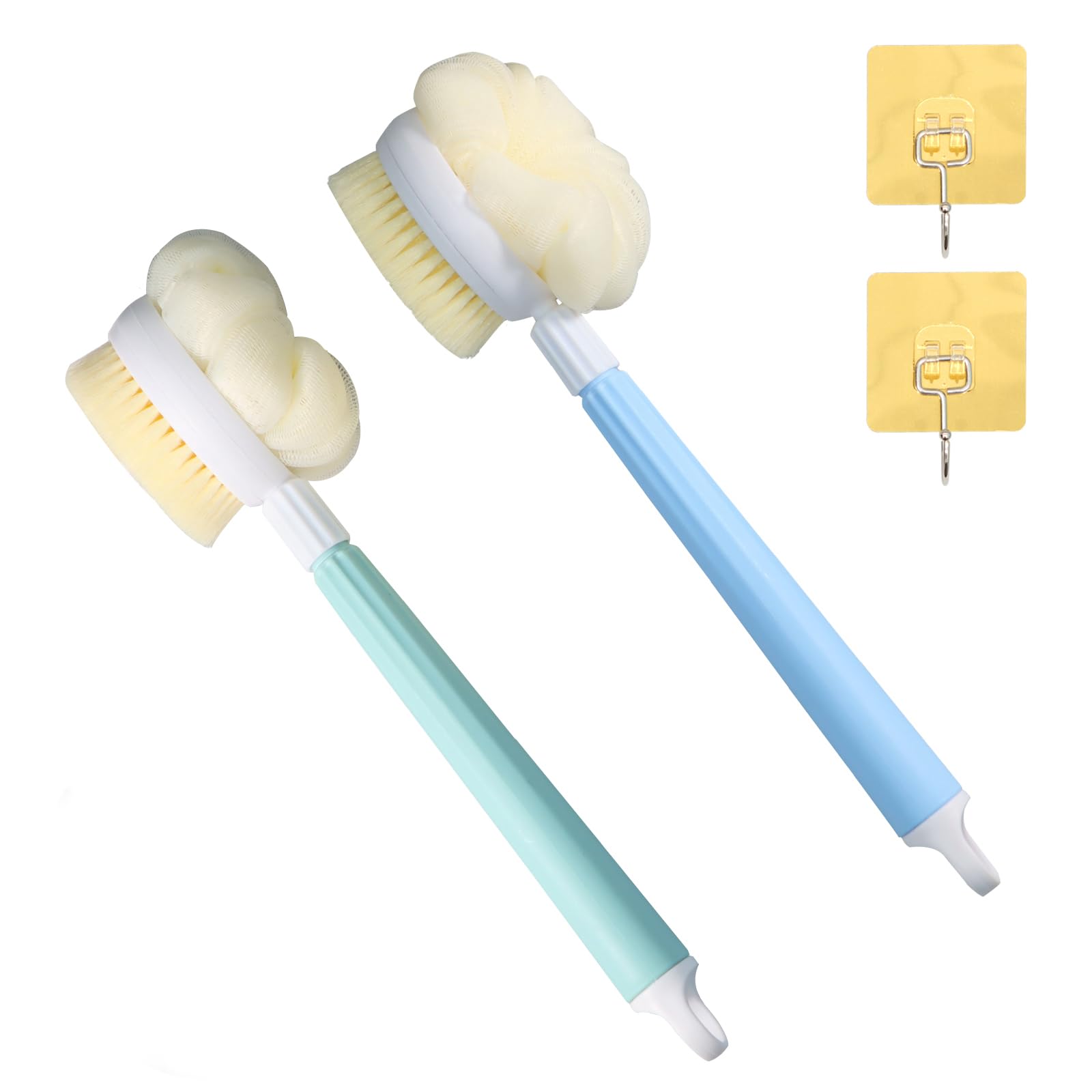 RAFIYU 2-Pack Back Scrubber – Adjustable Long Handle 2-in-1 Shower Brush
