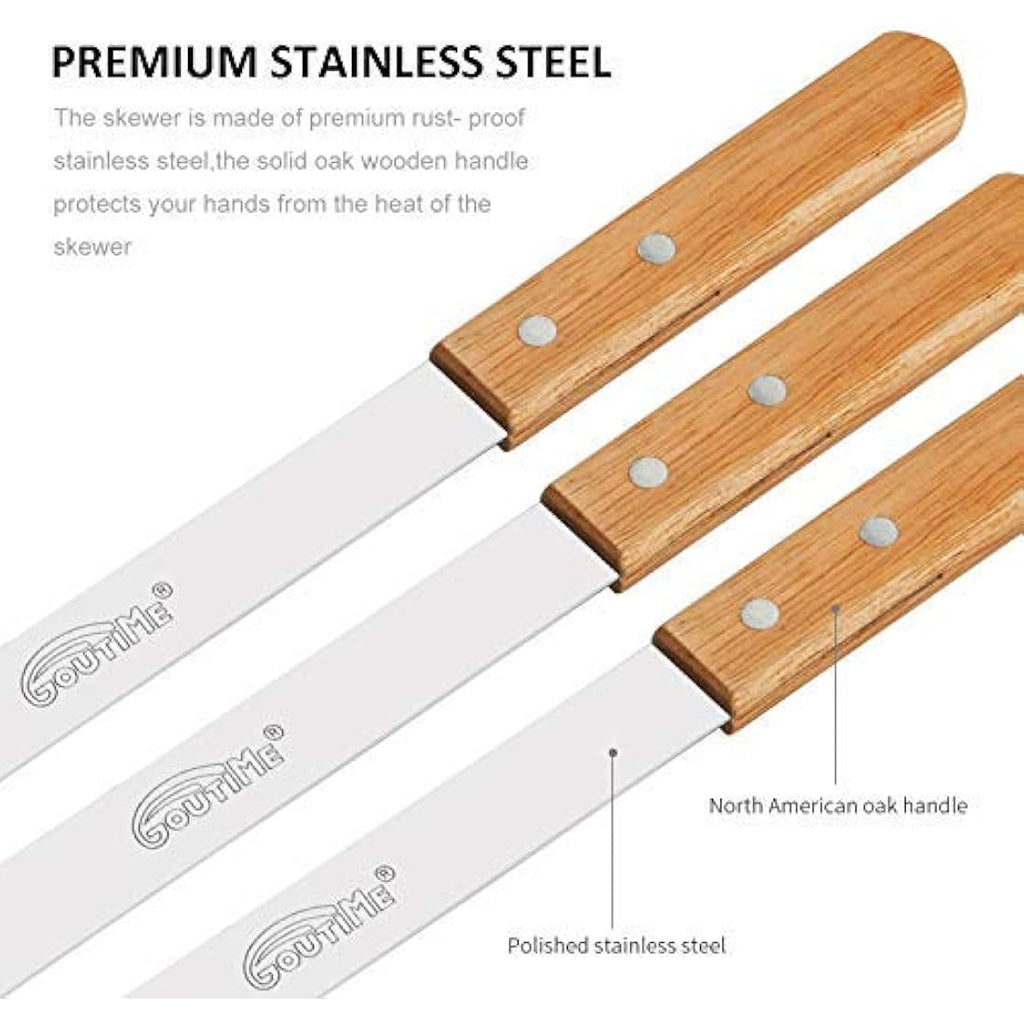 Goutime 23-Inch Stainless Steel BBQ Skewers with Wood Handle - 7 Pack