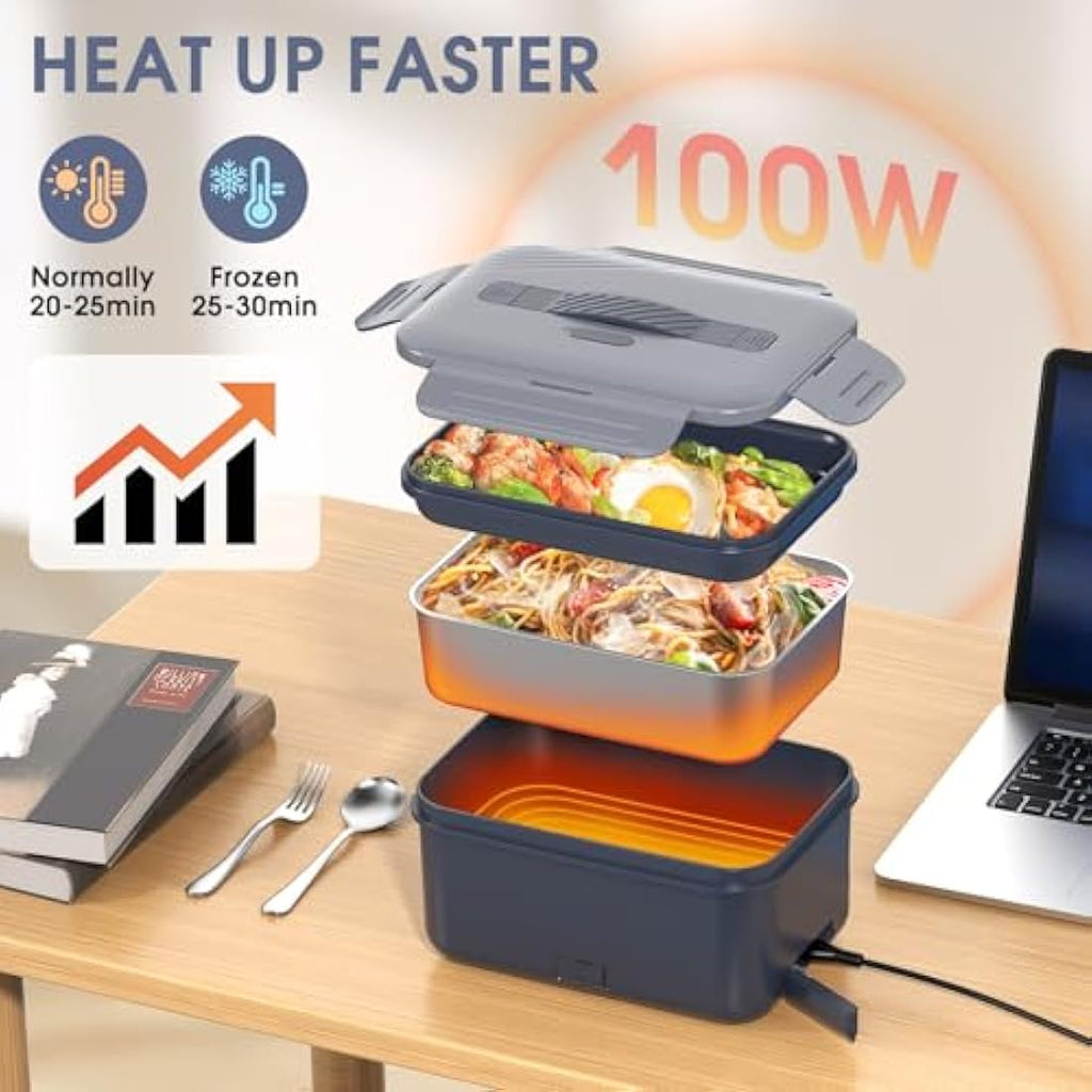 Monteka 100W Electric Lunch Box - 1.8L Heated Food Warmer for Car & Home