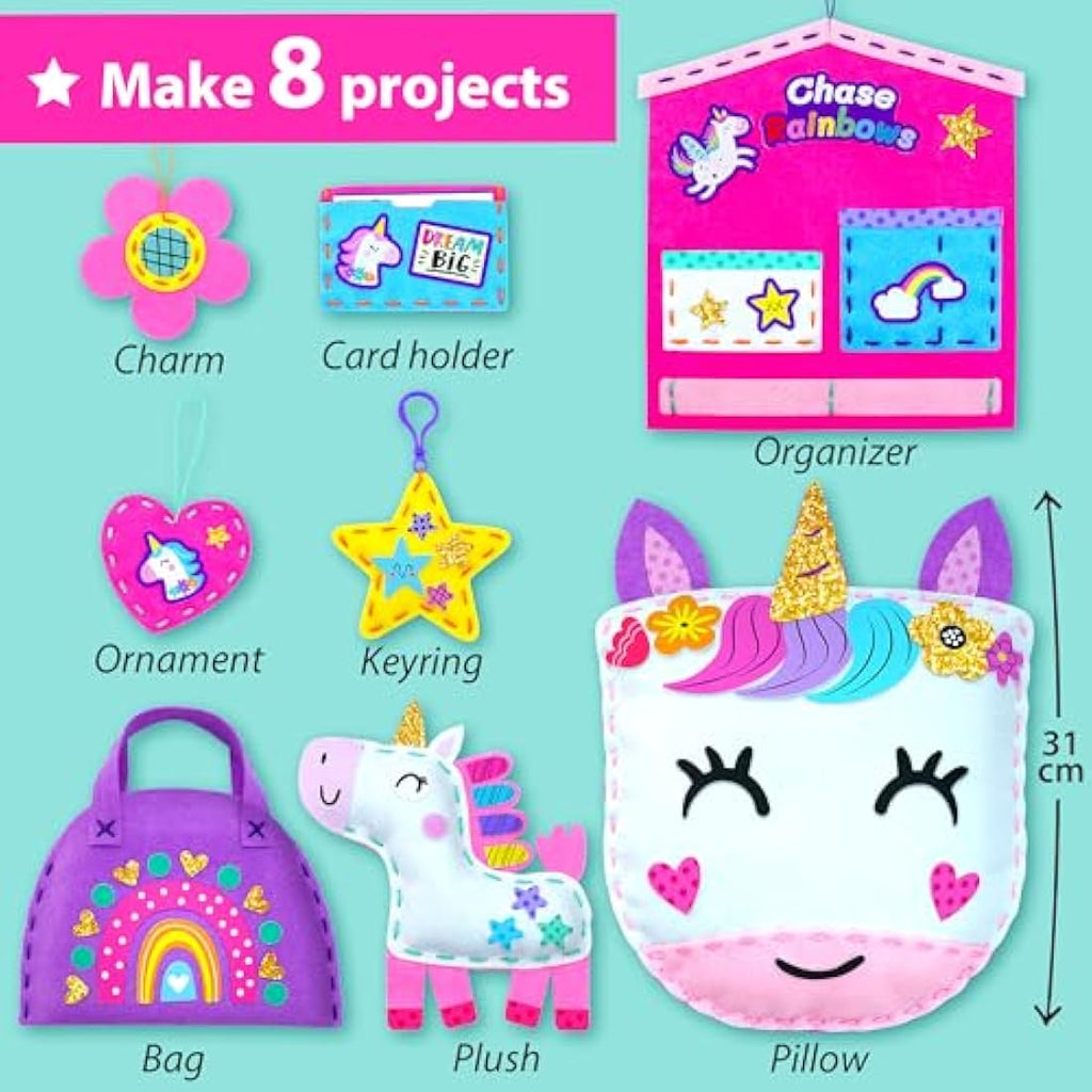 KRAFUN Kids Unicorn Sewing Kit – Beginner Felt Craft Kit with 5 DIY Projects
