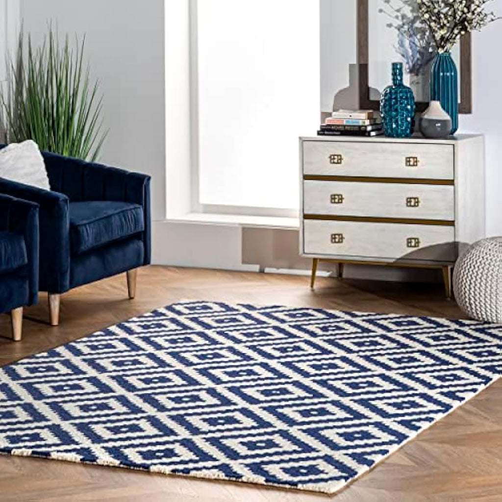 nuLOOM Kellee Geometric Wool Rug – Hand Tufted Navy Accent Rug, 2x3