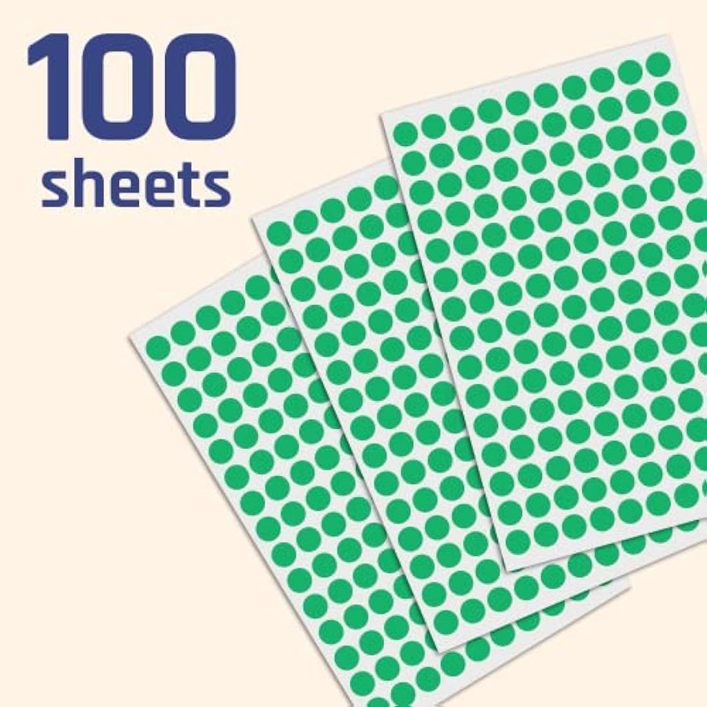 10mm Green Round Dot Stickers - 15,000 Self-Adhesive Labels