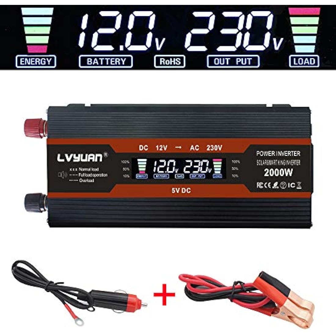 Cantonape 1000W Power Inverter | 12V to 230V Car Converter with LCD