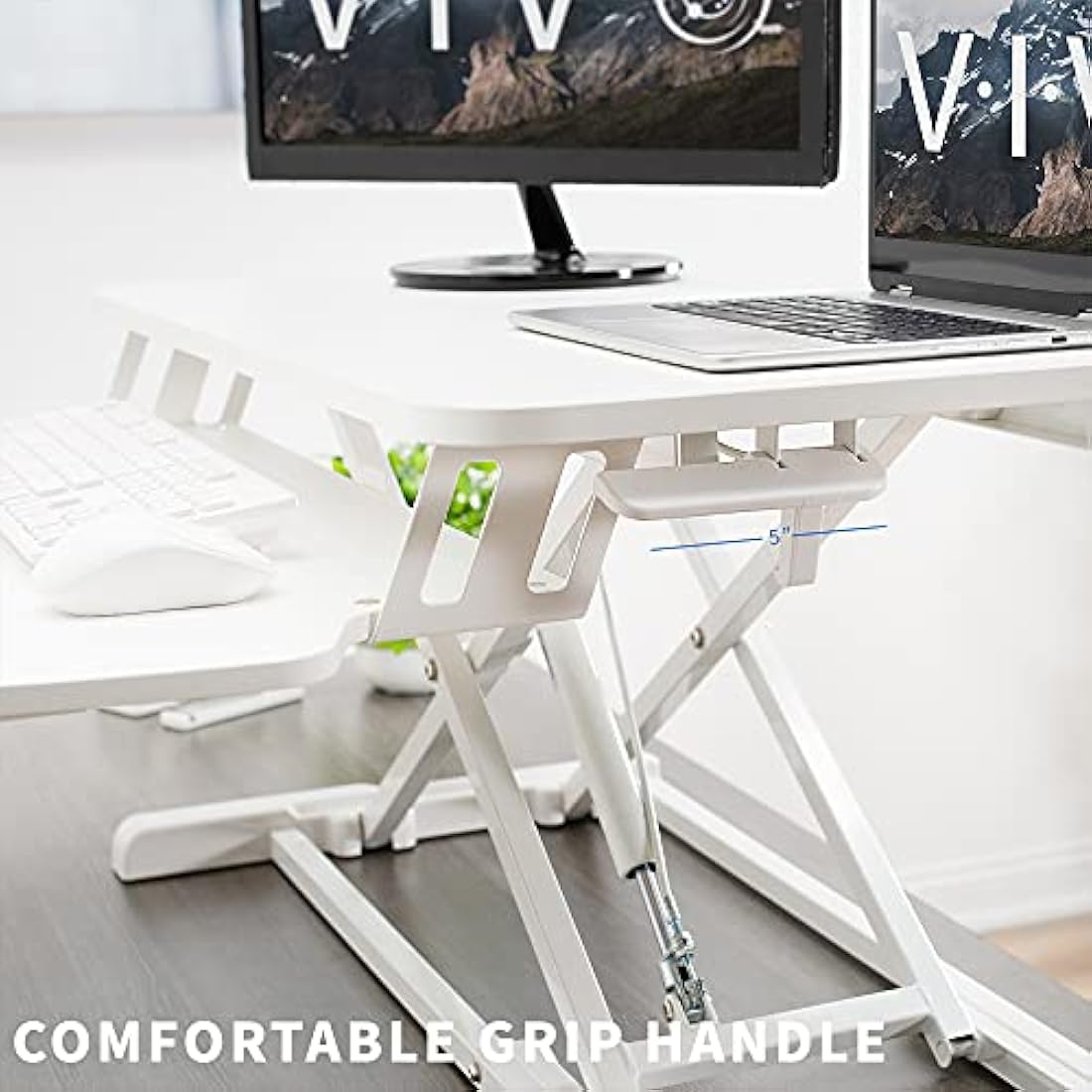 VIVO 81cm Height Adjustable Desk Converter | Dual Monitor Riser, White