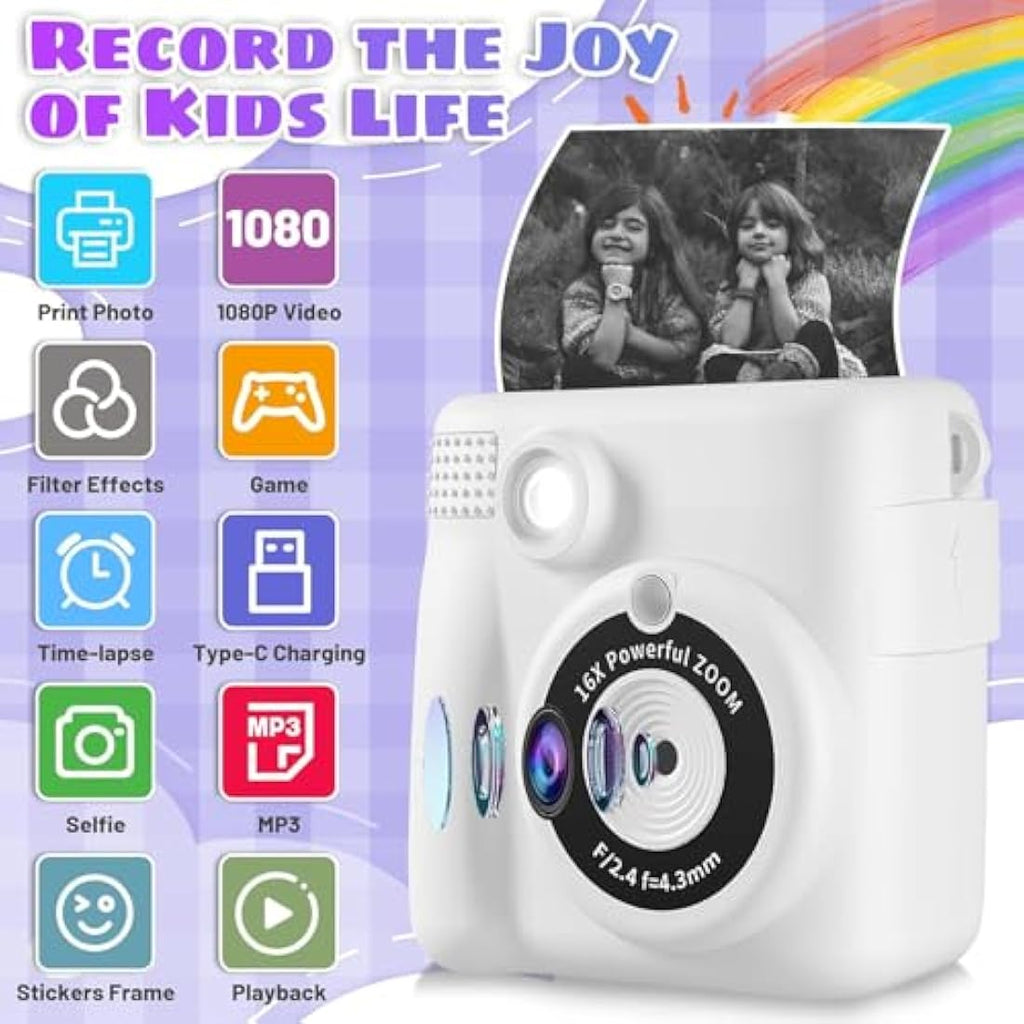 Jolof Store Kids Instant Print Camera – 1080P Digital Video with 32GB SD