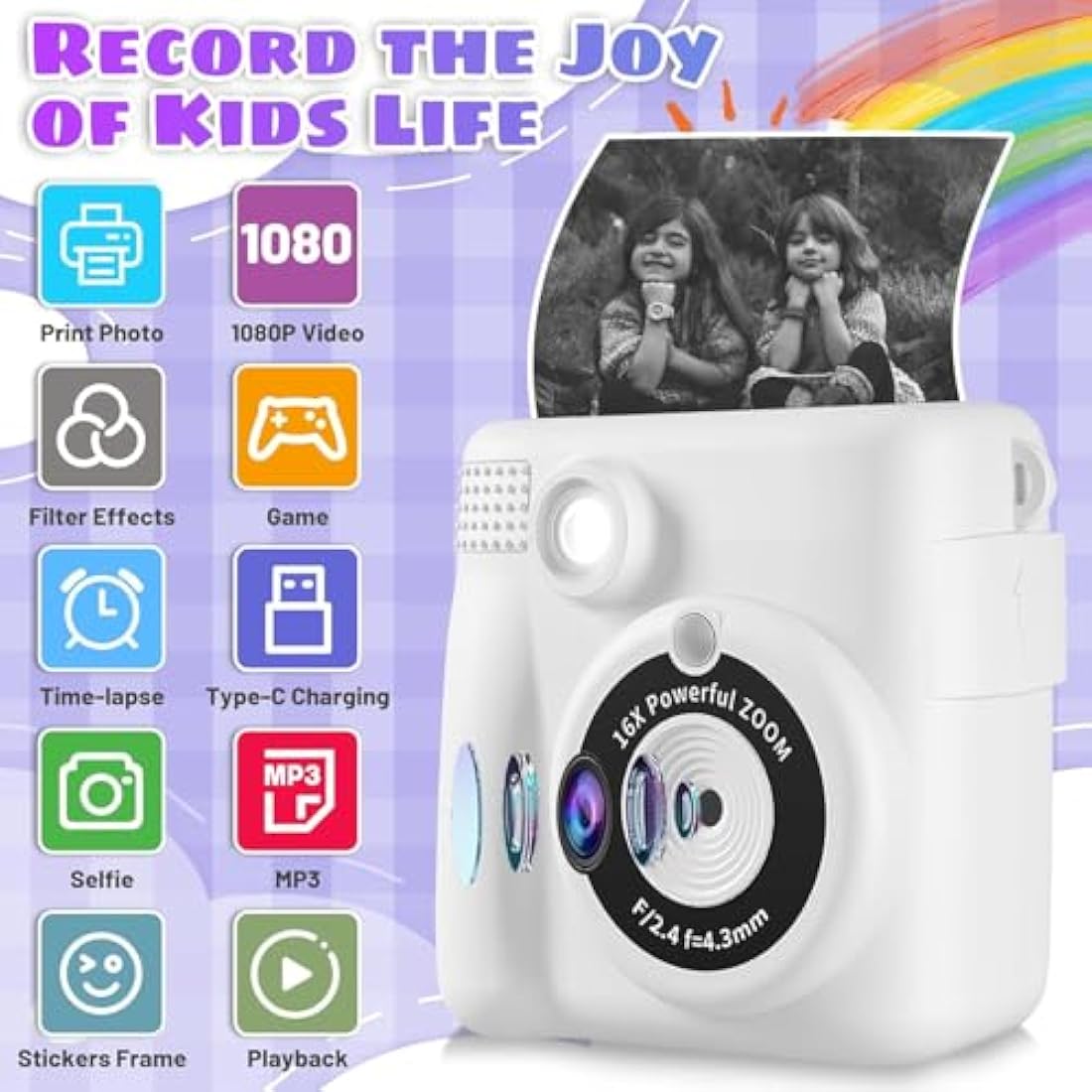 Jolof Store Kids Instant Print Camera – 1080P Digital Video with 32GB SD